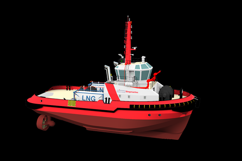 LNG powered harbour vessels, similar to this Keppel tug design, are being heavily incentivised by MPA